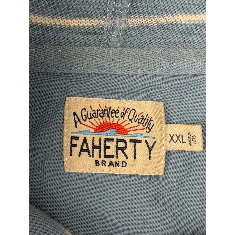 Faherty Brand Striped Pullover Hoodie XXL Blue White 100% Cotton (read desc)